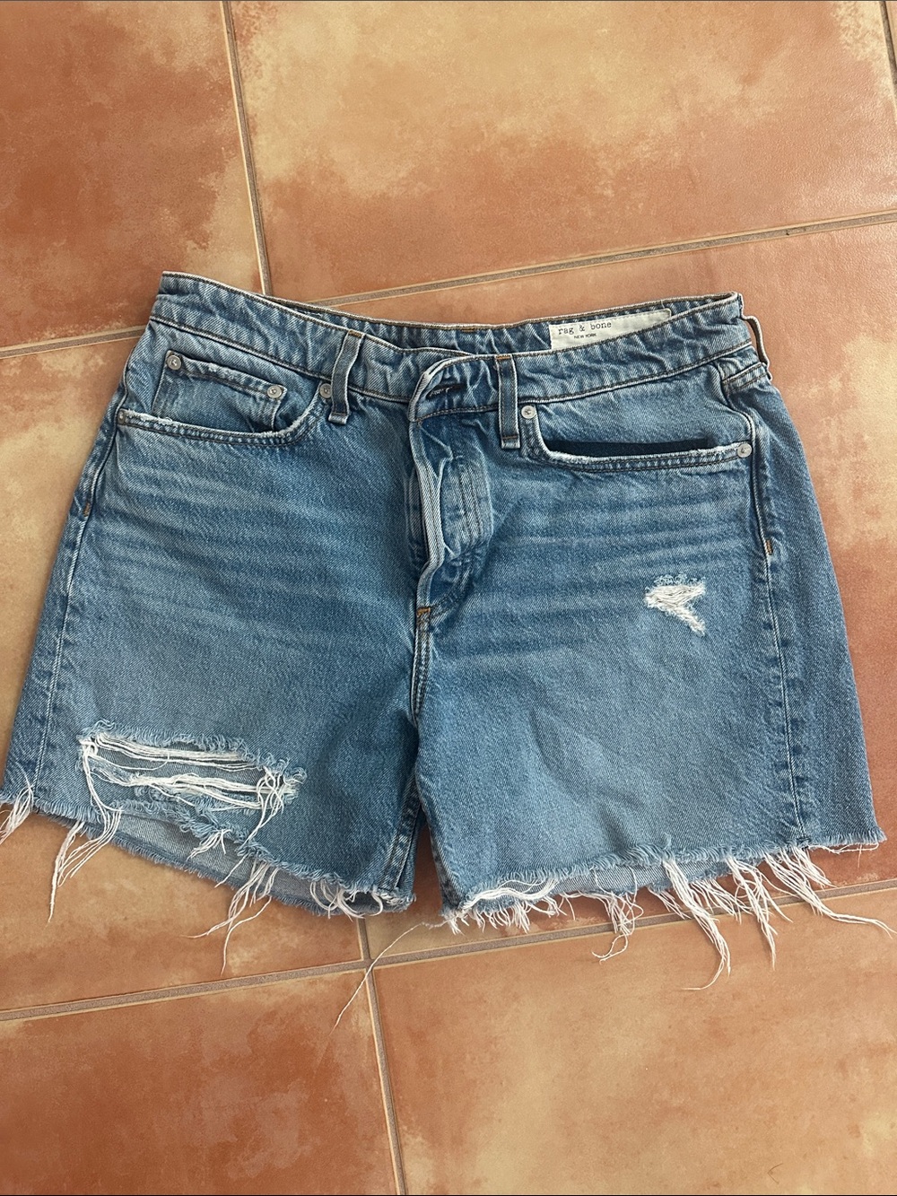 rag & bone Distressed Light Blue Denim Cutoff Shorts